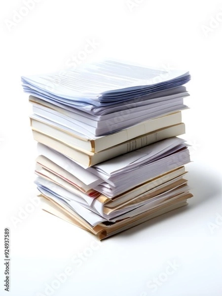 Fototapeta Stack of business documents papers on white 