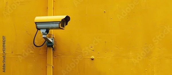 Fototapeta Contemporary CCTV security camera on a yellow wall Area for text. with copy space image. Place for adding text or design