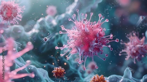 Obraz Microscopic Virus 3D Rendering.