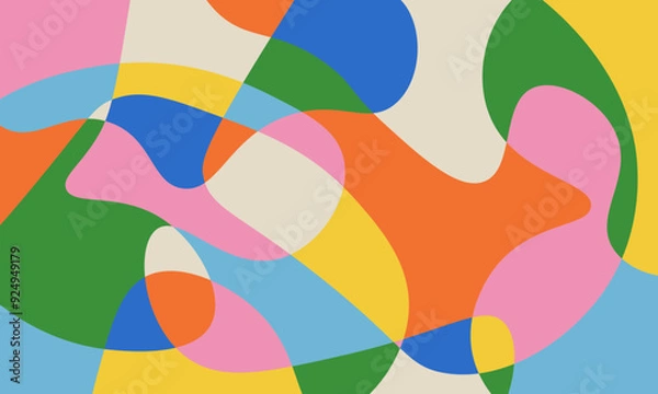 Fototapeta Abstract colorful background with simple hand drawn liquid shapes composition. Fun childish doodle backdrop. Minimal horizontal cover design in bright trendy colors