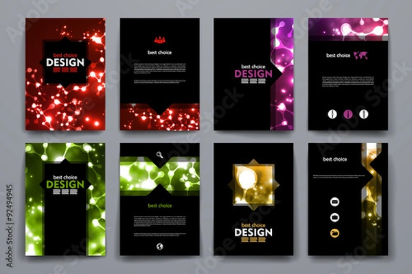 Obraz Set of brochure, poster design templates in neon molecule