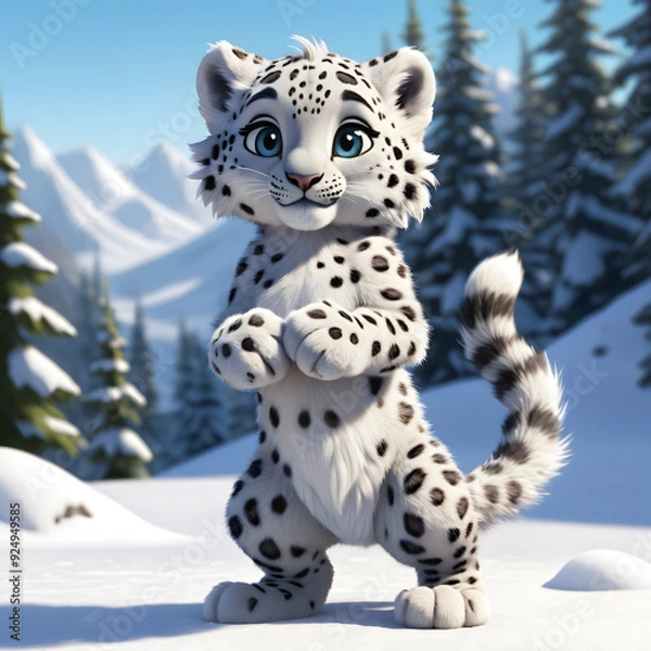 Fototapeta Charming Anthro Snow Leopard: Playful Tail Pose
