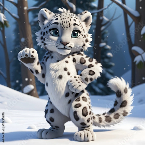 Fototapeta Adorable Snow Leopard: Cute Anthro with a Playful Pose