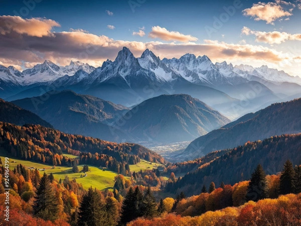Fototapeta Panoramic Alpine Landscape with Autumn Colors