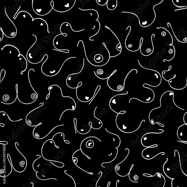 Obraz Seamless graphic pattern with female breasts drawn in doodle style.