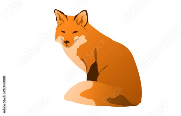 Fototapeta Fox isolated on white background. Bright picture of red fox for children. Vector illustration. Forest animal.