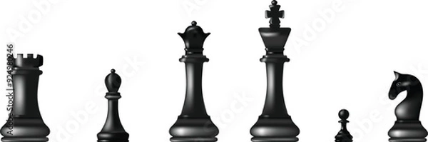Fototapeta Chess piece icons. Board game. Black silhouettes isolated. Vector illustration.