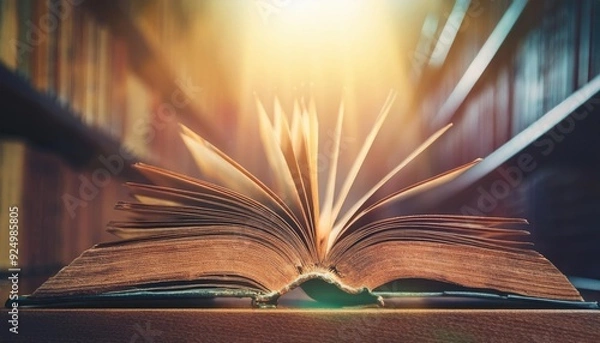 Fototapeta concept motivation, don't judge book by its cover, library background, bokeh effect