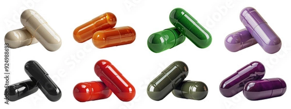 Fototapeta Collection of Colorful Capsules in Various Shades and Textures for Medical Use.