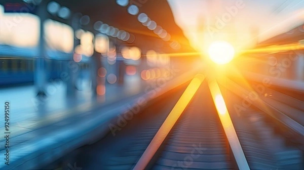 Obraz Sunset Train Station Scene Captures Transition from Day to Night