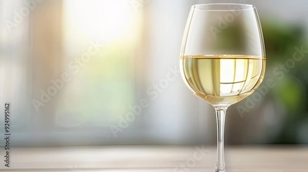 Obraz White Wine in Glass Amidst Blurry Indoor Setting