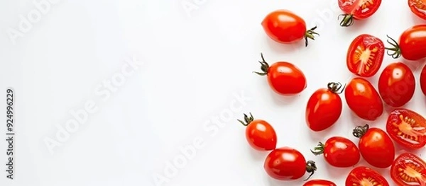 Fototapeta Fresh plum tomatoes with copy space image on a white background.