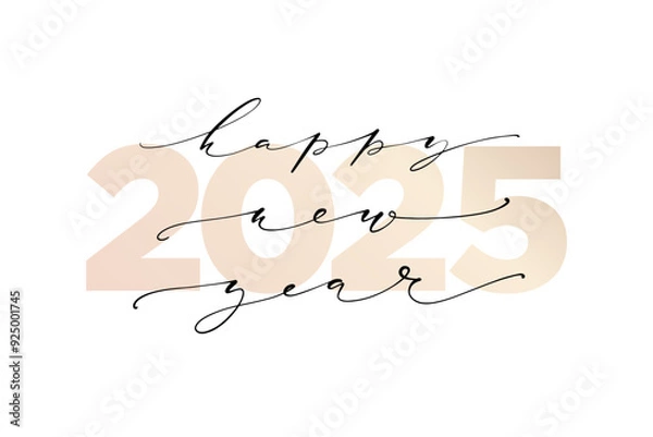 Fototapeta Vector illustration. Handwritten calligraphic brush lettering composition of Happy New Year 2025 on white background.