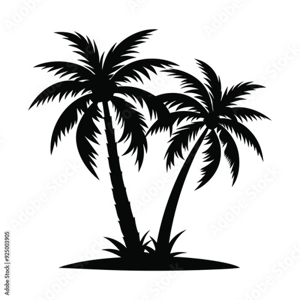 Obraz Palm tree silhouette vector illustration with black and white color