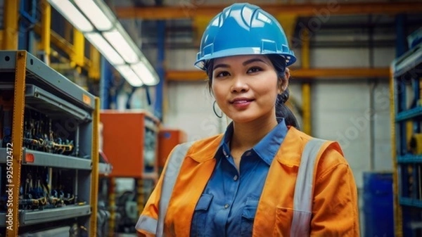 Obraz portrait of asian engineer male female technician