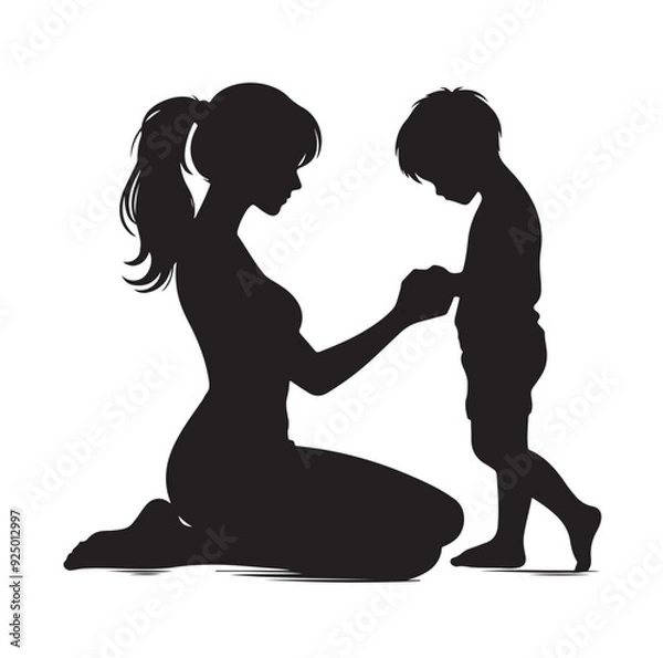 Obraz mom and Son silhouettes vector illustration