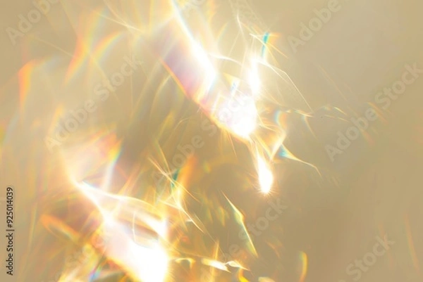 Fototapeta Warm background with bright iridescent sunlight flares and colorful refractions