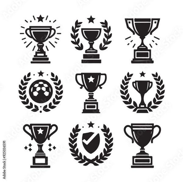Obraz Trophy cup icon collection silhouette vector illustration 
