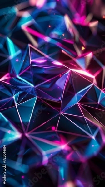 Obraz Glowing Colorful Waves of Triangles in Dark Background
