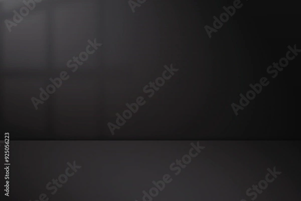 Obraz Black color abstract backdrop background design with window shadow overlay. Black color indoor backdrop background design. Product advertisement background design black color