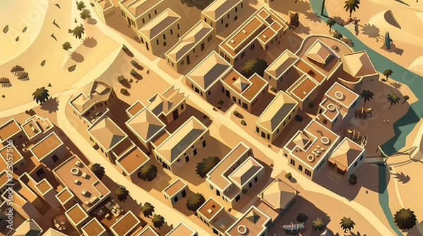 Fototapeta Drone view of Desert city ,vector image style