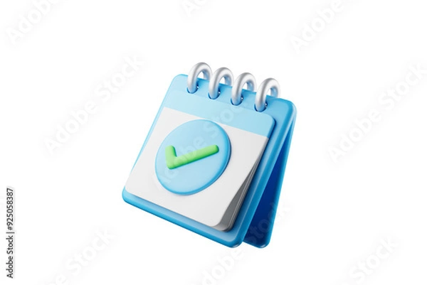 Fototapeta 3D calendar icon showing date and time for meeting reminders. Calendar with 3D check mark for appointments, due dates, holiday planning. 3D calendar illustration.