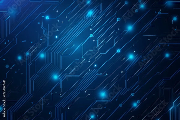 Fototapeta Futuristic vector illustration of a blue circuit board with intricate digital tech elements, perfect for advanced technology backgrounds.