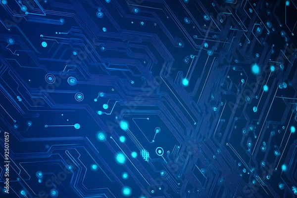 Fototapeta Futuristic vector illustration of a blue circuit board with intricate digital tech elements, perfect for advanced technology backgrounds.