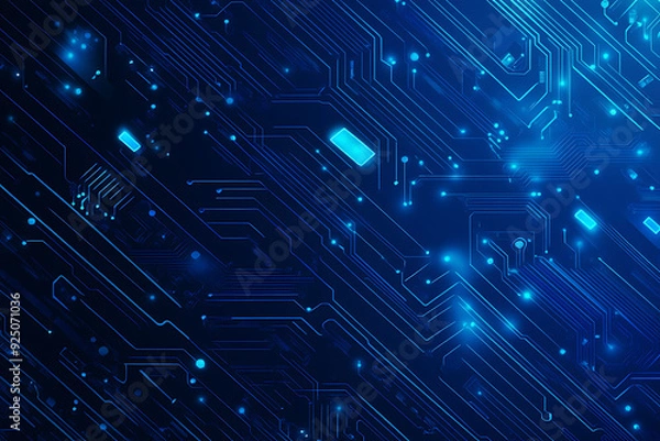 Fototapeta Futuristic vector illustration of a blue circuit board with intricate digital tech elements, perfect for advanced technology backgrounds.
