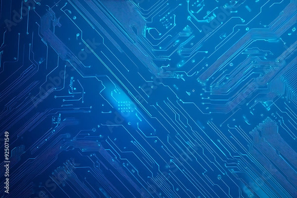 Fototapeta Futuristic vector illustration of a blue circuit board with intricate digital tech elements, perfect for advanced technology backgrounds.