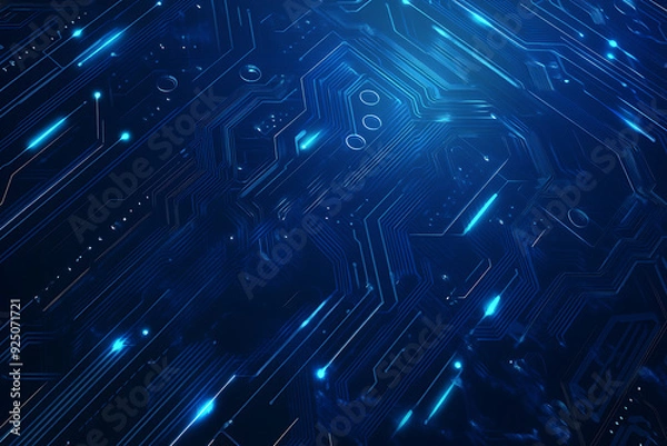 Fototapeta Futuristic vector illustration of a blue circuit board with intricate digital tech elements, perfect for advanced technology backgrounds.