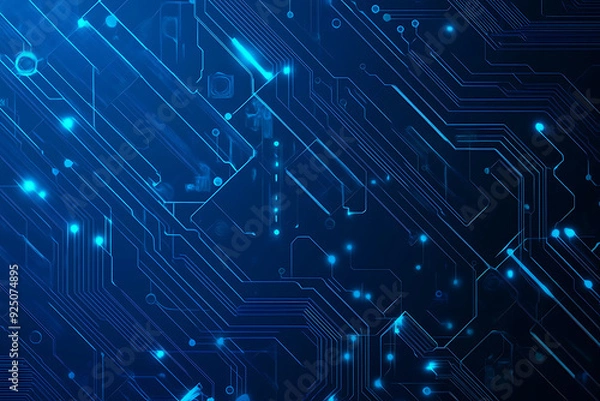 Fototapeta Futuristic vector illustration of a blue circuit board with intricate digital tech elements, perfect for advanced technology backgrounds.
