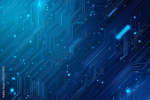 Fototapeta Futuristic vector illustration of a blue circuit board with intricate digital tech elements, perfect for advanced technology backgrounds.