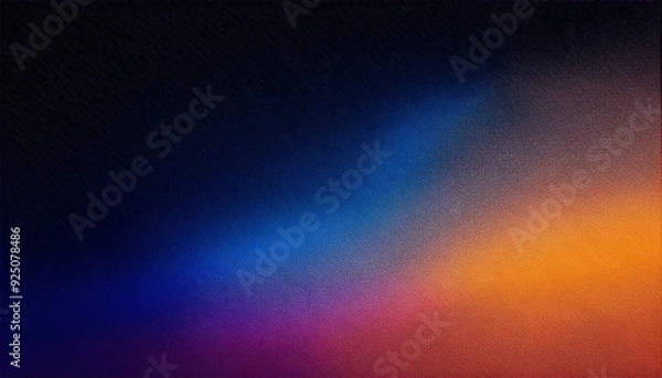 Fototapeta Blue orange purple black grainy gradient dark noise texture background, abstract header poster large banner design, copy space