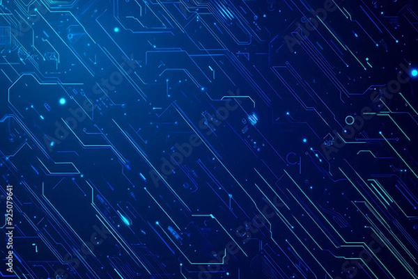 Fototapeta Futuristic vector illustration of a blue circuit board with intricate digital tech elements, perfect for advanced technology backgrounds.