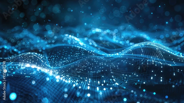 Fototapeta Futuristic Abstract Digital Cyberspace Background with Waving Lines