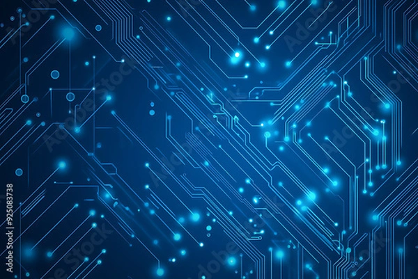 Fototapeta Futuristic vector illustration of a blue circuit board with intricate digital tech elements, perfect for advanced technology backgrounds.