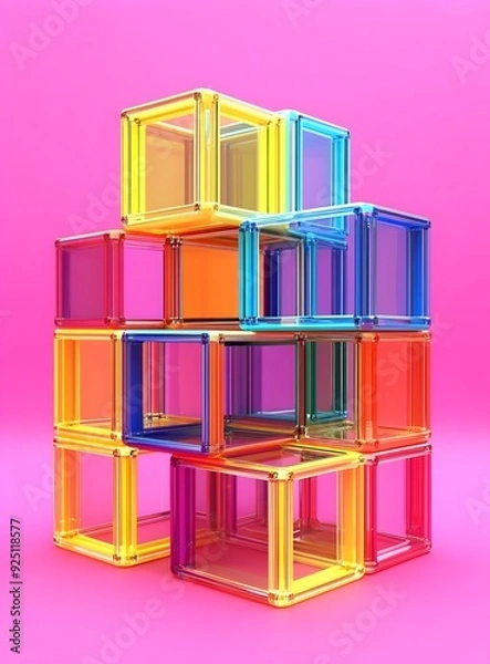 Fototapeta Abstract Colorful Glass Cubes On Pink Background