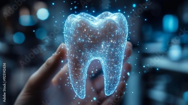 Obraz Futuristic digital tooth hologram - generative ai
