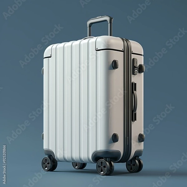 Obraz A minimalist 3D render of a travel suitcase icon, showcasing a compact and stylish design with smooth surfaces and no extraneous details. The simplicity emphasizes functionality