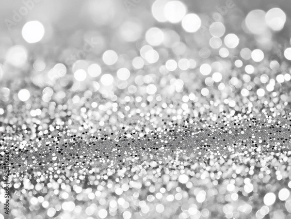 Fototapeta Monochromatic sparkling silver surface with bokeh lights, creating a festive and elegant atmosphere, ideal for celebration or luxury themes.