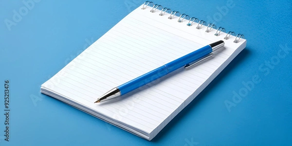 Fototapeta notebook and pen, pen on paper with blue back ground, blue back ground , notebook and pen with blue back ground , 