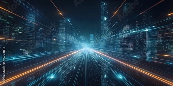 Fototapeta Futuristic Neon Tunnel with Vibrant Lights created by ai