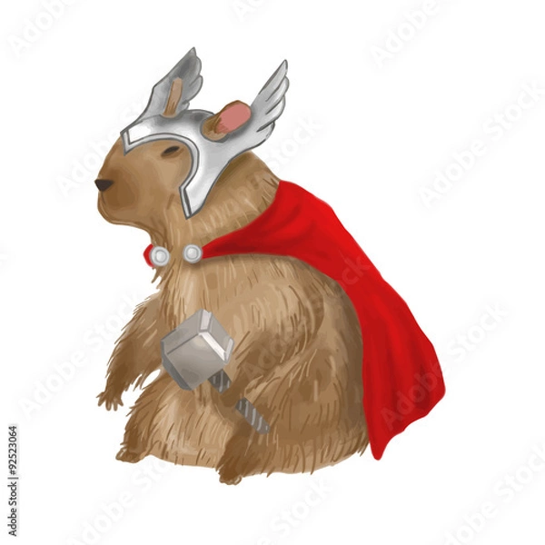 Obraz Capybara with helmet, hammer and cape.