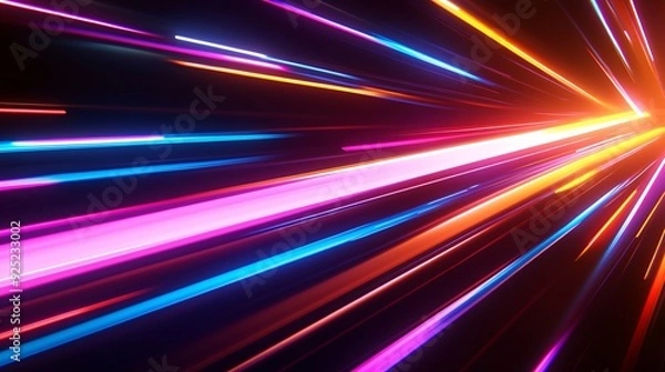 Obraz A dynamic abstract background that captures the essence of motion and speed. The design features streaks of light in bright, neon colors that stretch across the scene, creating a sense of rapid