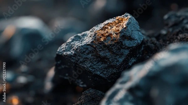 Fototapeta  A tight shot of a rock bearing a smattering of dirt atop and a minuscule layer beneath