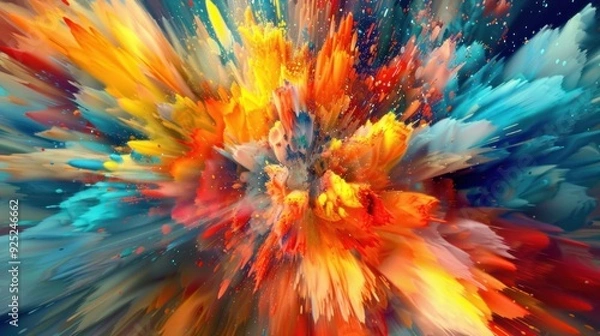 Fototapeta Abstract explosion of vibrant colors with splashes and patterns against a dark background