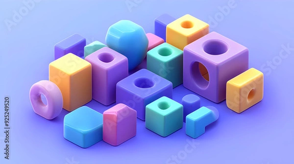 Obraz A collection of colorful geometric shapes arranged on a soft background.