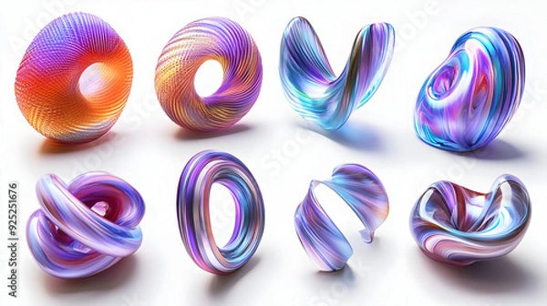 Fototapeta A collection of colorful, abstract 3D shapes showcasing fluid designs and vibrant colors.