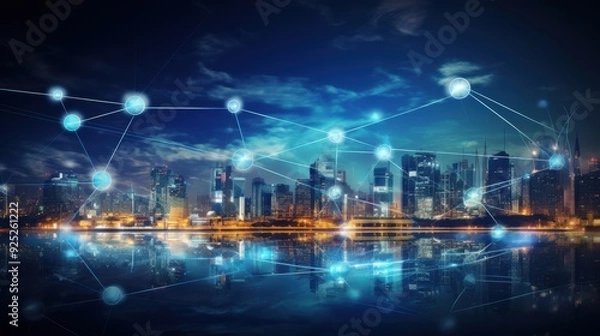 Fototapeta 5G, 6G, Big data wireless network, high speed internet, cloud computing or connect diagram technology, Data storage, service, synchronize, online, financial, Connectivity global, smart city, Gen AI